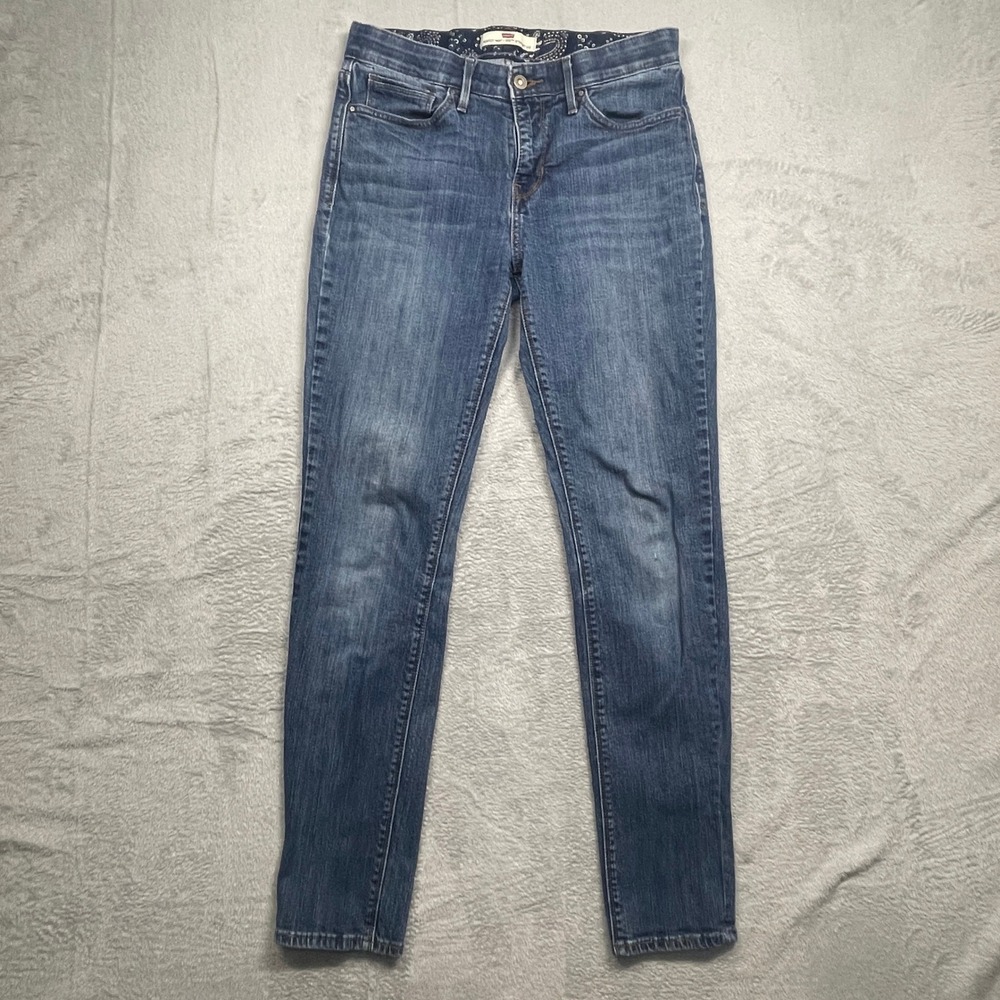 Levi's 525 Straight Leg Jeans Women 8M Blue Perfect Waist Paisley Medium Wash
